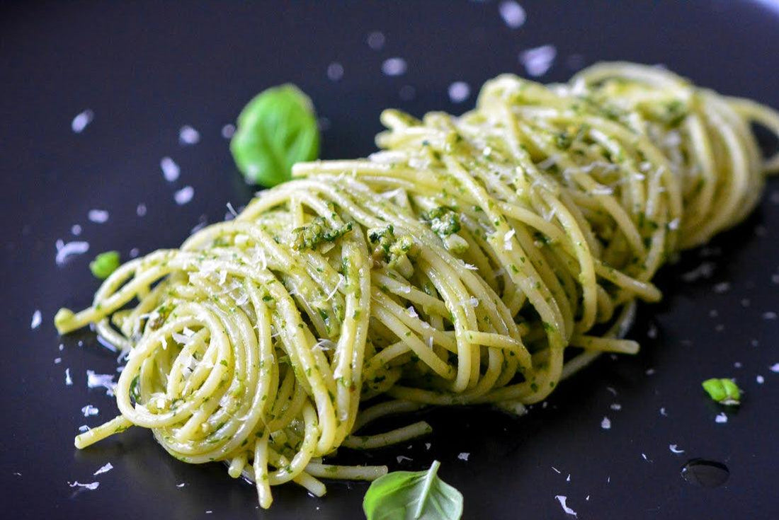 Pasta Pesto op een bord